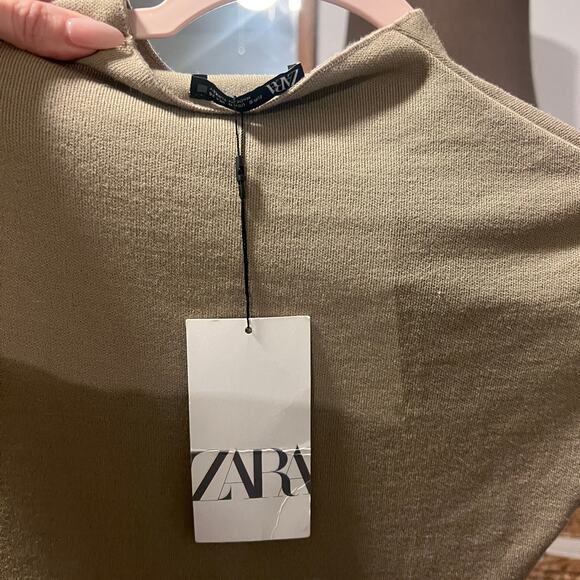 NWT Zara Taupe Tan Knit Short Sleeve Bodycon Dress - Small - Picture 4 of 9